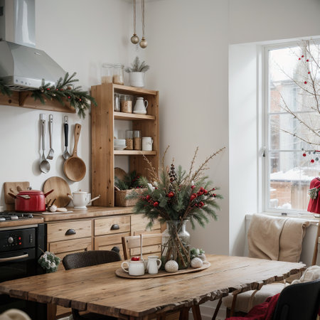 Christmas and New Year decorate the interior of the kitchenの素材