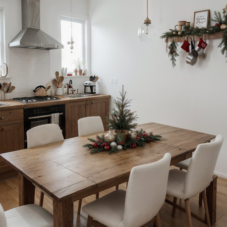 Christmas and New Year decorate the interior of the kitchenの素材