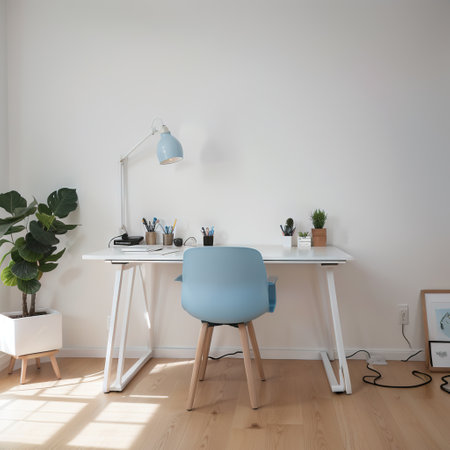 Pastel blue monochrome minimal office table desk Minimal idea concept for study desk and workspace Mockup template ingの素材