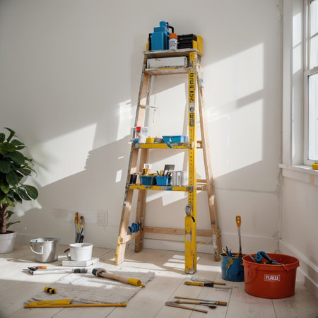 Set of tools for painting wall at homeの素材