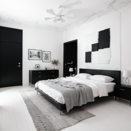 sketch streaks bedroom black and white interior design sketchの素材