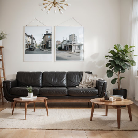 mock up poster frame in modern interior background living room Scandinavian styleの素材