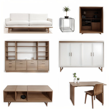 Furniture and interior icons set Line styleの素材