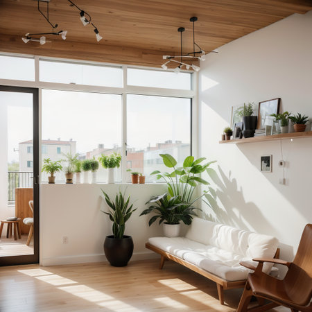 Part of modern interior with wood wallの素材
