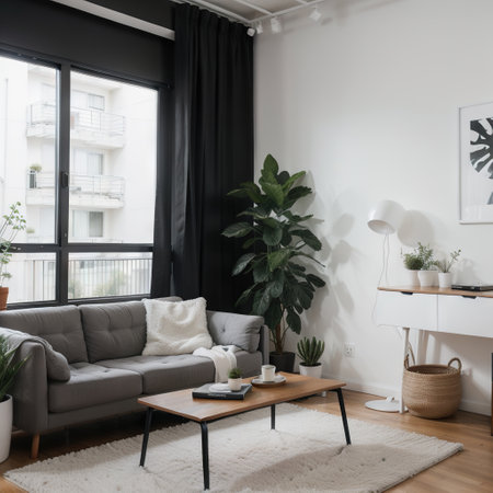 Hipster style white living room with sofa pouf carpet bikeの素材