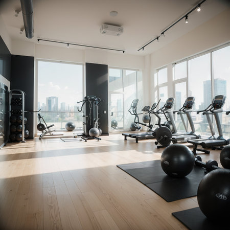 Modern gym interior with sport and fitness equipment fitness center inteior ingの素材