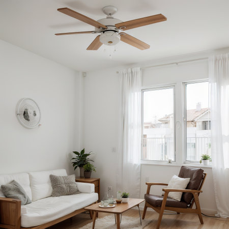 Stylish room interior with modern ceiling fanの素材
