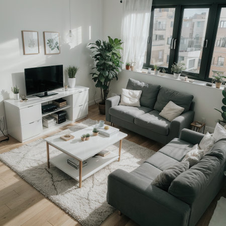 Bedroom living room and kitchen furniture for plan top view Bathroom Interior floorplan Bed sofa desk and chairs from aboveの素材