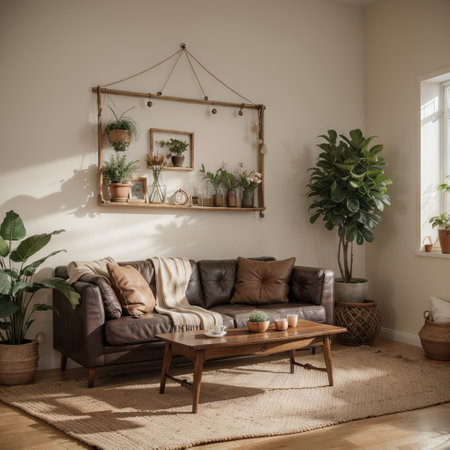 Wall mockup in home interior living room in brown warm colorの素材
