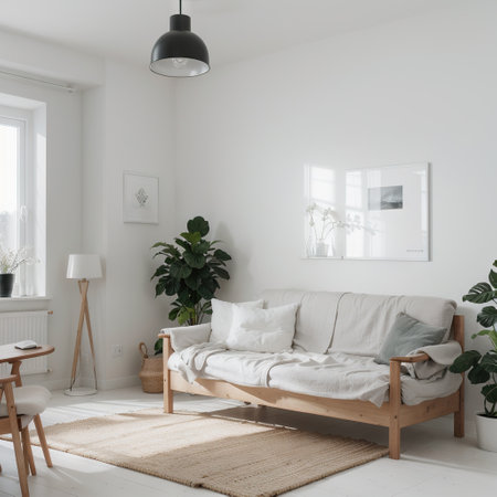 Scandinavian farmhouse bedroom interior wall mockupの素材