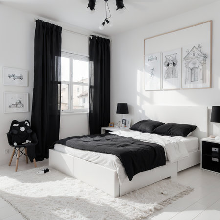 Children room graphic black white home interior sketch illustrationの素材
