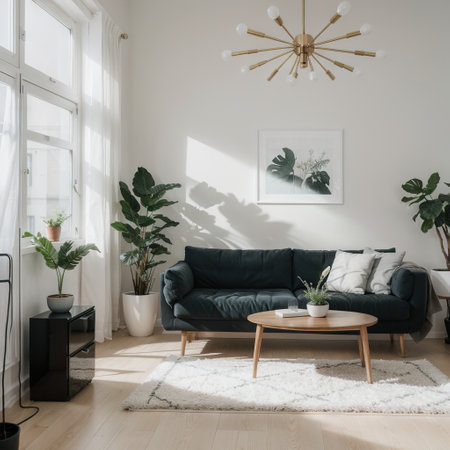 Interior of the room in plain monochrome pastel blue color with furnitures and room accessories Light background with copy spaceの素材