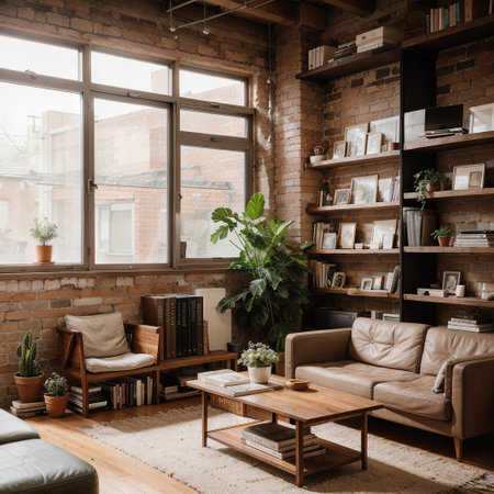 Modern brick walls and beautiful living room libraryの素材