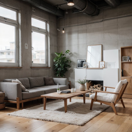 ing Loft style living room with raw concrete wooden floorsofaimage for copy space or mock upの素材