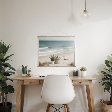 Poster mock up in home office interior background Coastal styleの素材