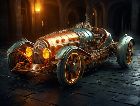Steampunk style futuristic carの素材