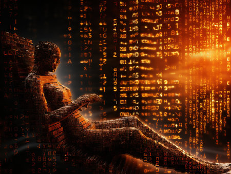 3d made of binary code and piecesの素材