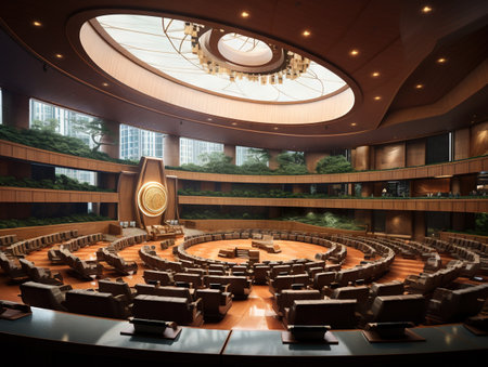 Photo pour empty stage in the auditorium of the conference hall, stock photo - image libre de droit