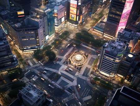 Shibuya Crossing from top view in Tokyoの素材