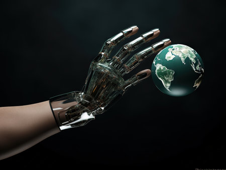An artificial limb holding Earthの素材