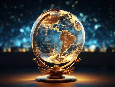 Globe with map of the world on dark background. 3d renderingの素材
