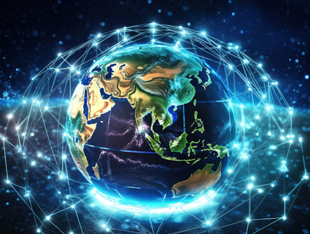 Block chain network and Planet Earth. Artificial intelligenceの素材