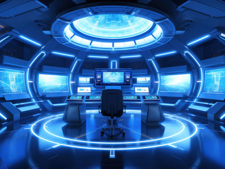3D rendered empty modern futuristic command center interiorの素材