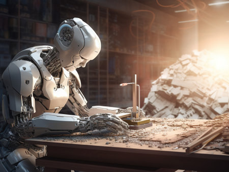 Robot contractor building a drywallの素材