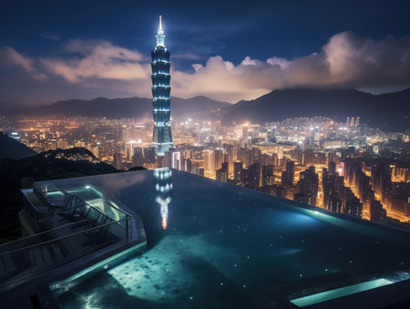 Taipei skyline night Taiwanの素材