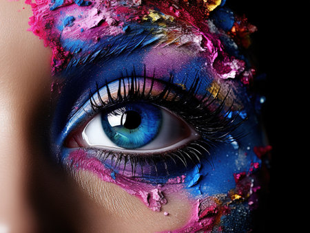 Planet Earth and blue eye with violet and pink day makeup. eye paintingの素材