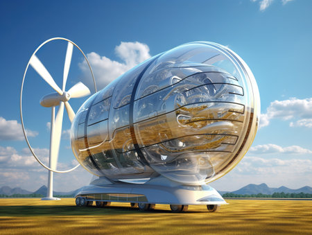Hydrogen renewable energy production - hydrogen gas for clean electricity solar and windturbine facility. 3d renderingの素材