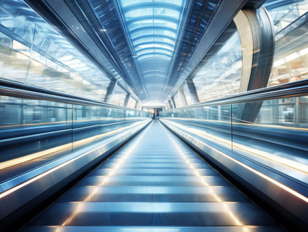 Motion blur of moving escalator in airportの素材