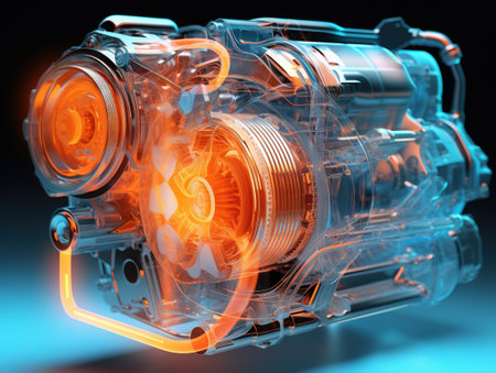 Car engine isolated on whiteの素材