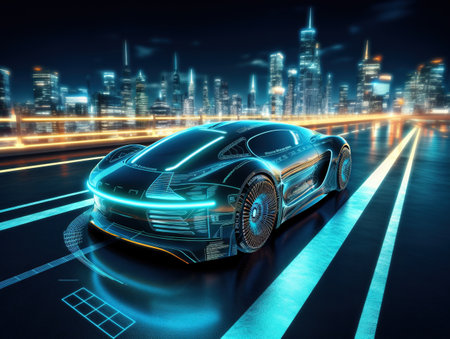 self driving electronic computer cars on roadの素材