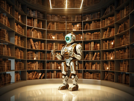 Robot at bookshelfの素材