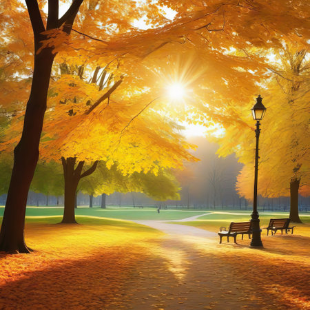 Warm Weather and the Park in Warm Weather Serene Autumn Day in the Warm Weatherの素材