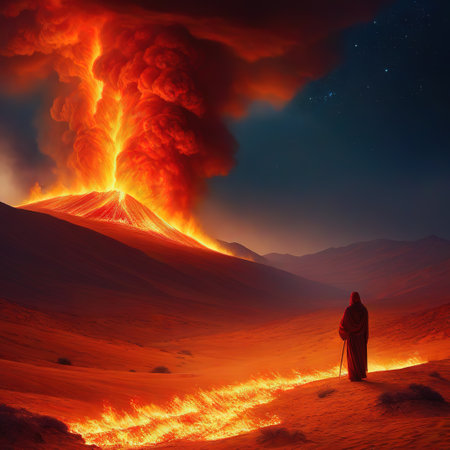 The Testament of God amidst Heat and Red Danger of Burning Bush with Space for Yourの素材