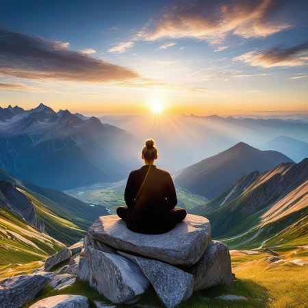 sitting on the back landscape sacred law of consciousness trancedentの素材