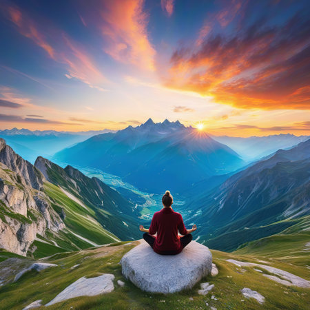 sitting on the back landscape sacred law of consciousness trancedentの素材
