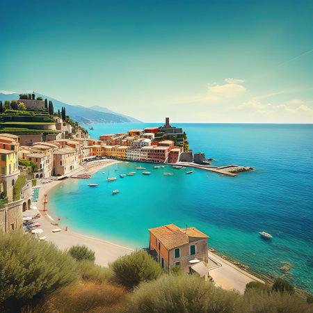 retro italian landscape vintage postcard from sunny vibes artの素材