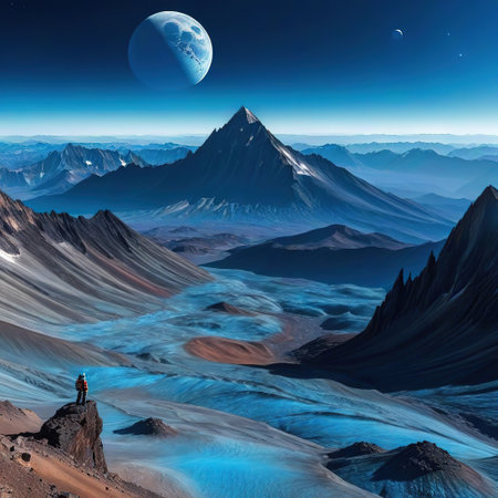 Alien planet cold blue mountain sci fi Generatedの素材