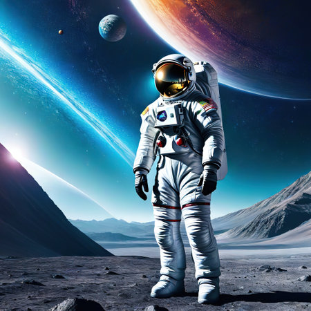 Astronaut on foreign Science fiction universe Illustration for cover orの素材