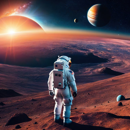 Astronaut and astronauts exploring planets in outer generatedの素材