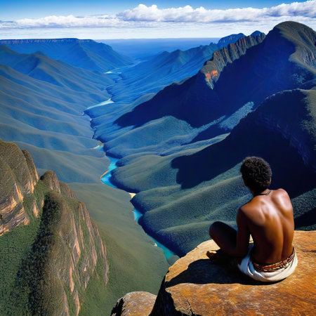 Australian Aboriginal on a overlooking expansive An image underscoring the vital bond between indigenous andの素材