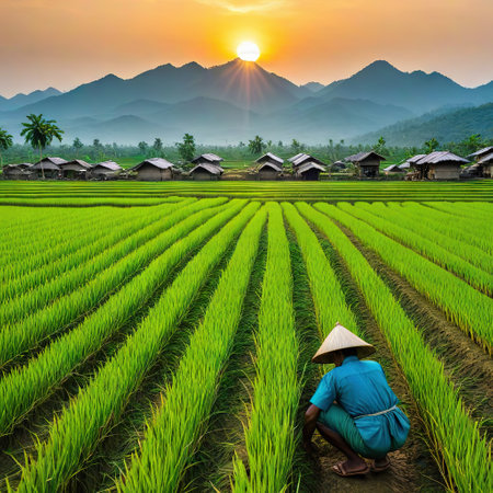 asian rice sunsetの素材