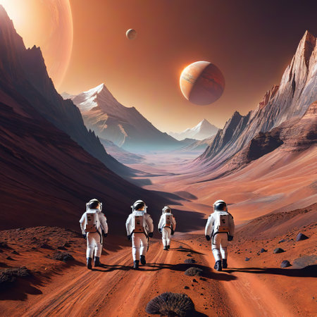 A team of astronauts traveling through the spaceの素材