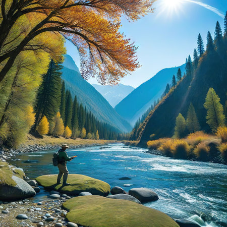 a fly fishing in aの素材