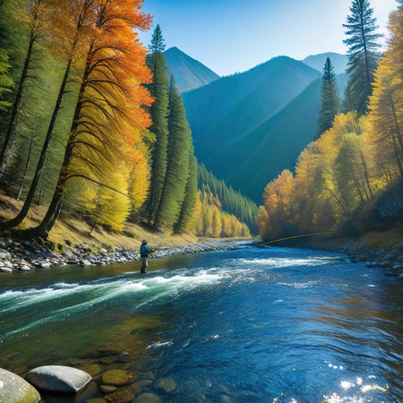 a fly fishing in aの素材