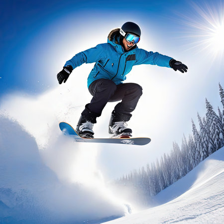 snowboarder jumping in theの素材