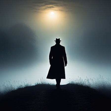 Silhouetted figure in the fog atの素材